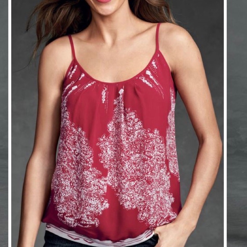 CABi Heart Township Red White Geometric Floral Camisole Spaghetti Strap Tank S